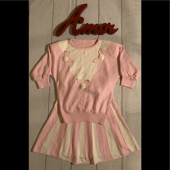 VTG Pink & White Size 12 Knit 🧶 Sweater Top & Full Knee Length 2pc Skit Set - Picture 13 of 13